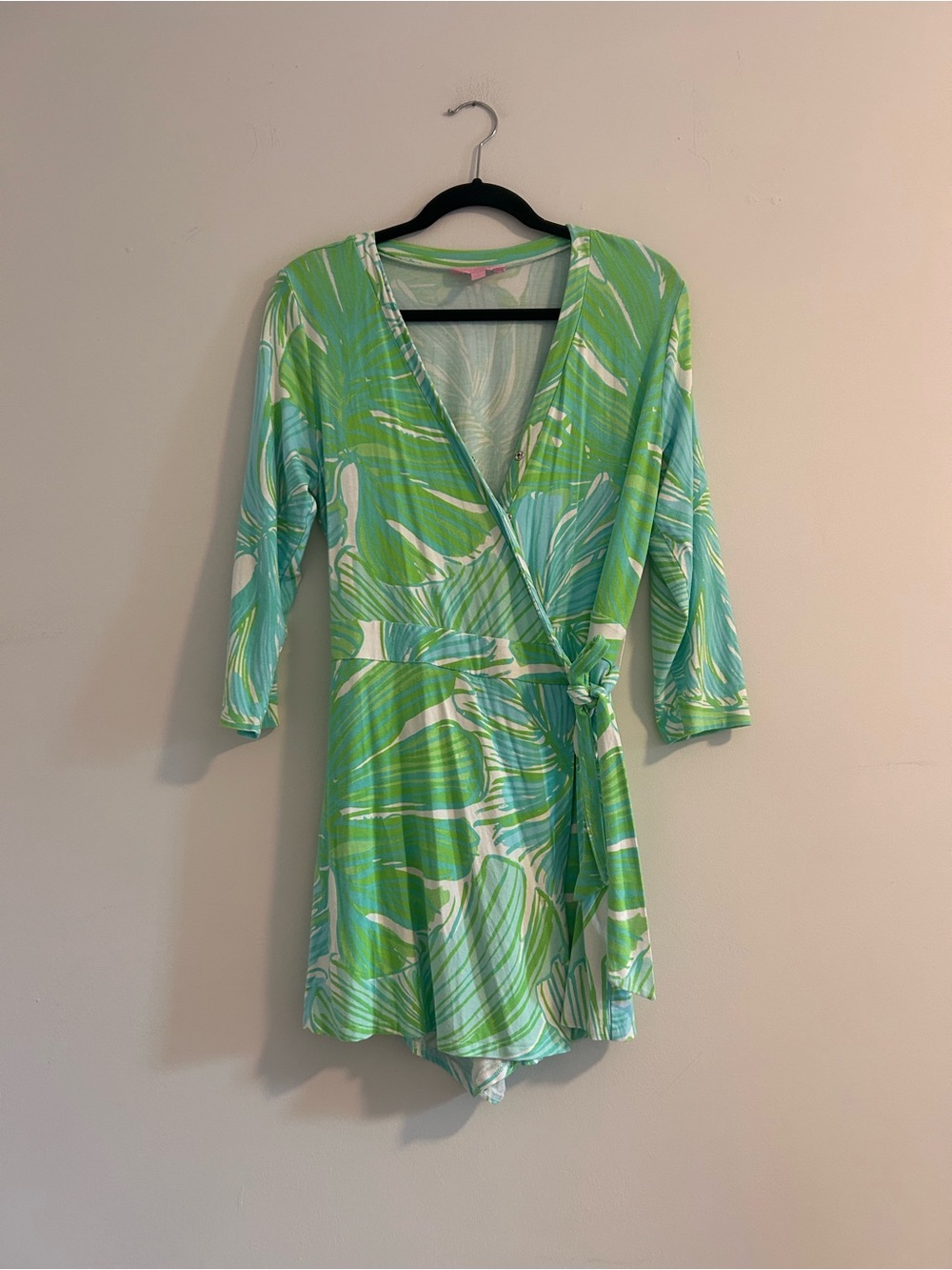 Lilly Pulitzer Green Aqua Palm-Print Romper Dress